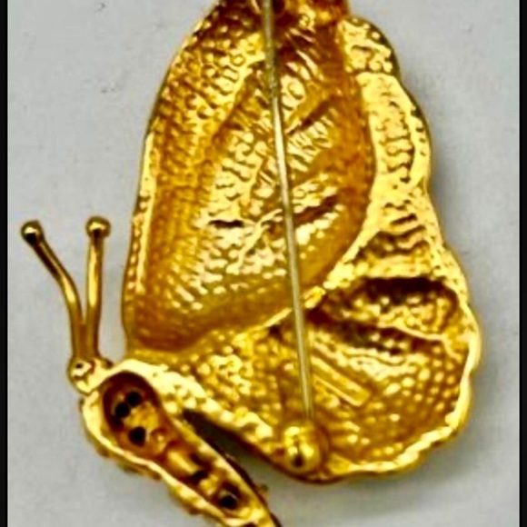 VTG signed Krementz Butterfly Brooch, Gold tone,Navy & green enamel rhinestones - Picture 3 of 4
